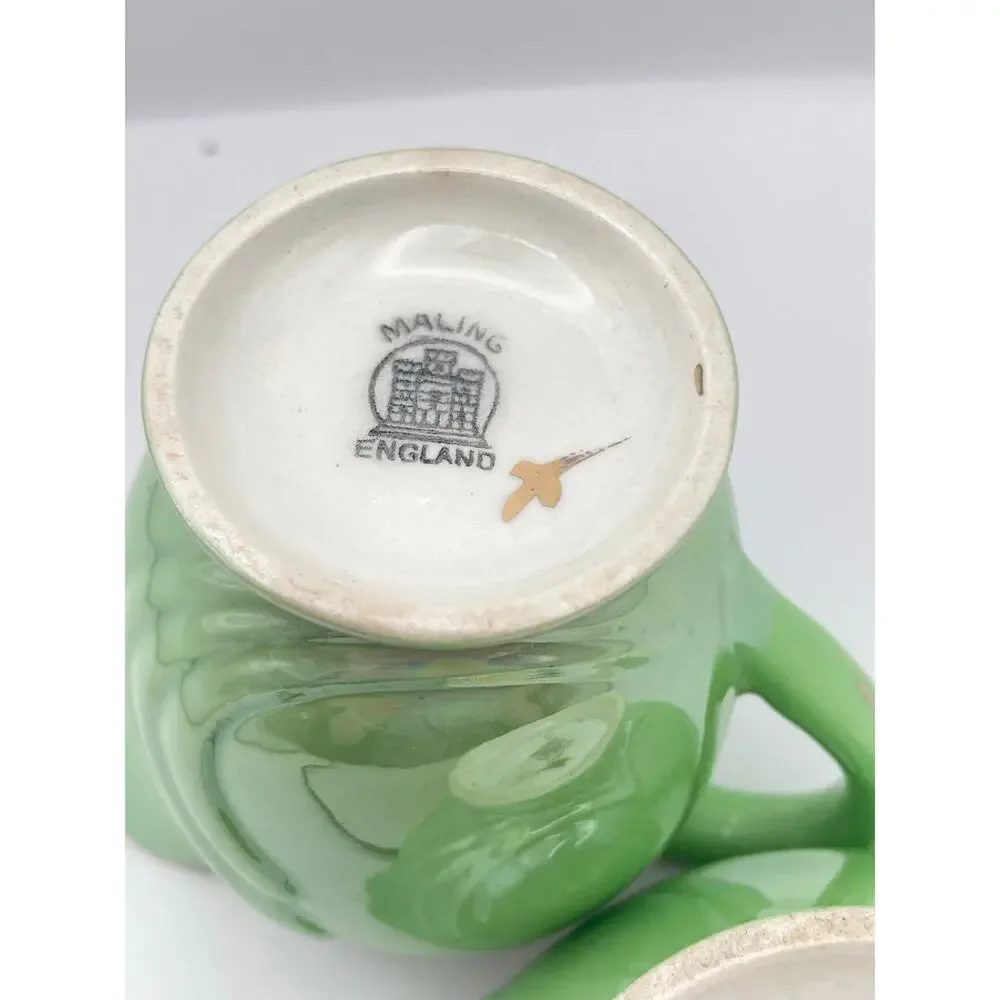 Vintage Maling Pottery Cream Jug & Sugar Bowl Set Green Lusterware Pearlescent